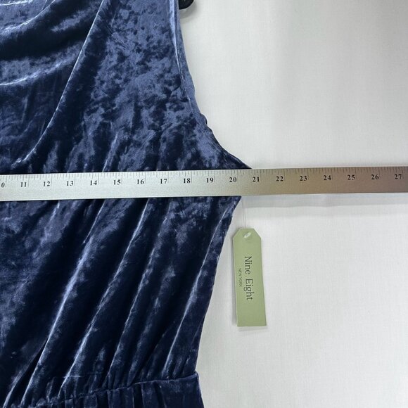 Nine.Eight Jumpsuit Size 18 Drape Front Sleeveless Velvet Straight Leg Blue - Picture 9 of 13